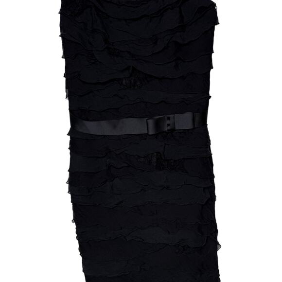 Tadashi Shoji Silk Chiffon Ruffle Off the Shoulder Sheath Dress Black size 6 - Picture 3 of 8